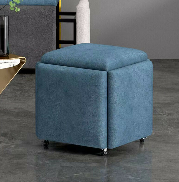 New multifunctional five-in-one combination storage stool sofa stool [(technical cloth sponge model) blue] (size: 35*35*35cm)