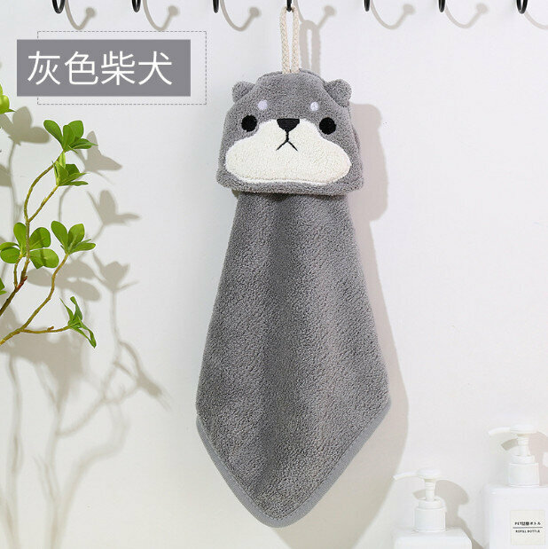 熱推珊瑚絨掛式擦手巾 可愛動物 #灰色柴犬【39*22cm】