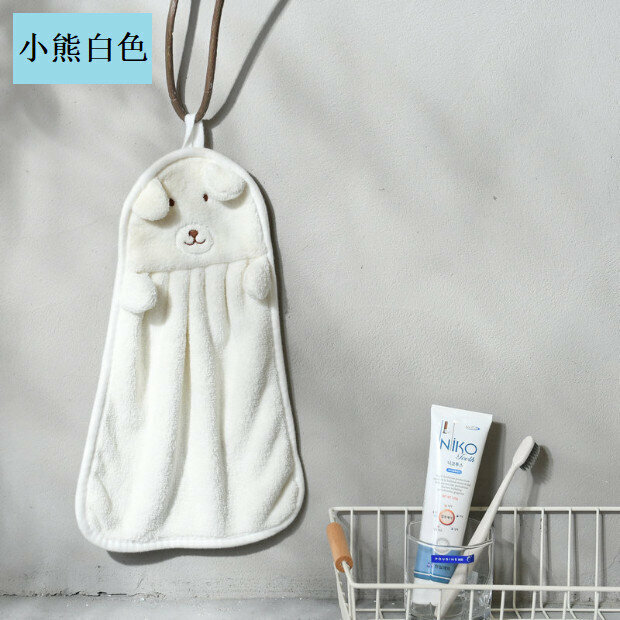 Coral velvet hanging hand towel Cute animal #小熊白色【36*25cm】