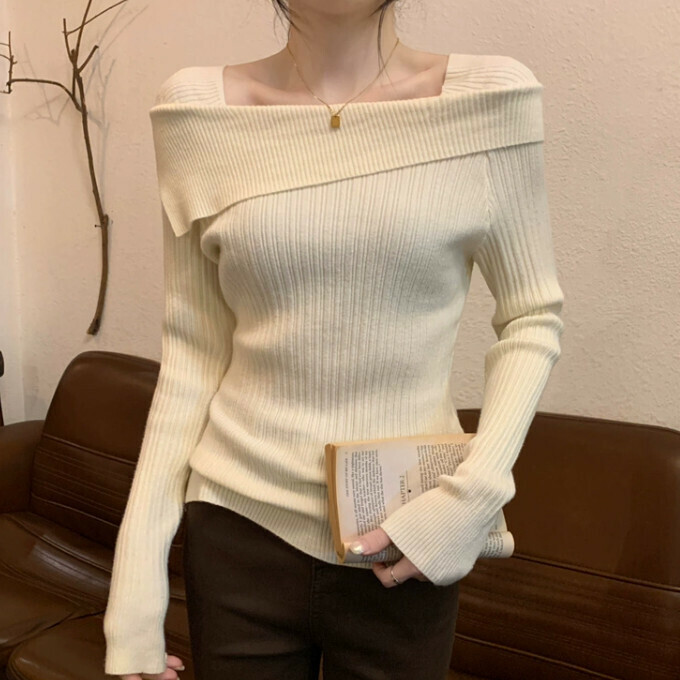 Hot Selling Boat Collar Bottoming Sweater (One Size) (White)