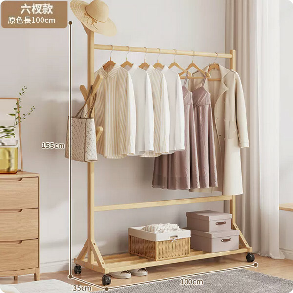 New bamboo solid wood furniture, coat rack, wardrobe, shelf [6-tree fork model] 100cm original color