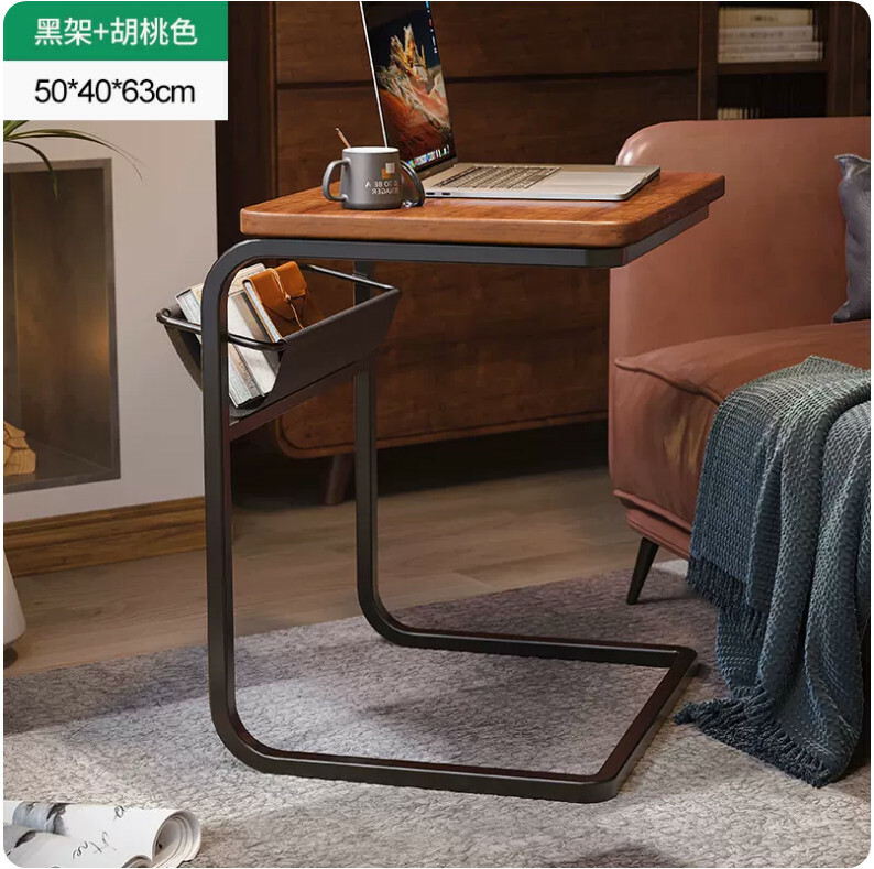 爆款平價簡約傢具 床頭櫃 小茶几 移動迷你桌【黑架+胡桃色】50x40x63cm