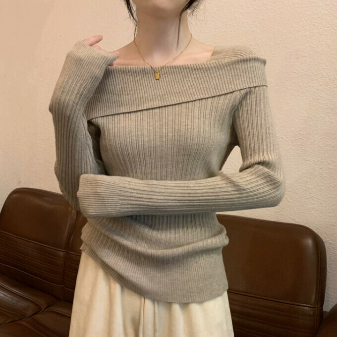 Hot Selling Boat Collar Bottoming Sweater (One Size) (Khaki)