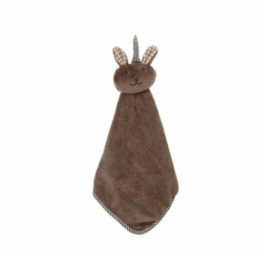 [Brown] cartoon bunny head hand towel children's coral velvet kitchen rag absorbent towel rag  