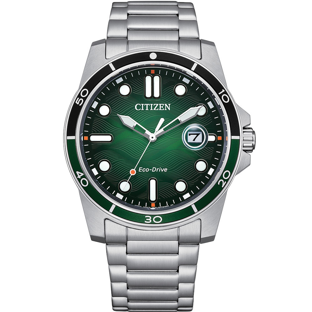 【Citizen 星辰】AW1811-82X GENT'S系列 水波紋綠面 不鏽鋼腕錶 日期顯示 夜光指針 手錶  -