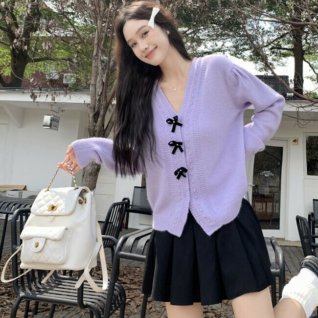 Hot selling cute bow knitted sweater (size S-L) (purple) (contact customer service after placing order to confirm delivery size)
