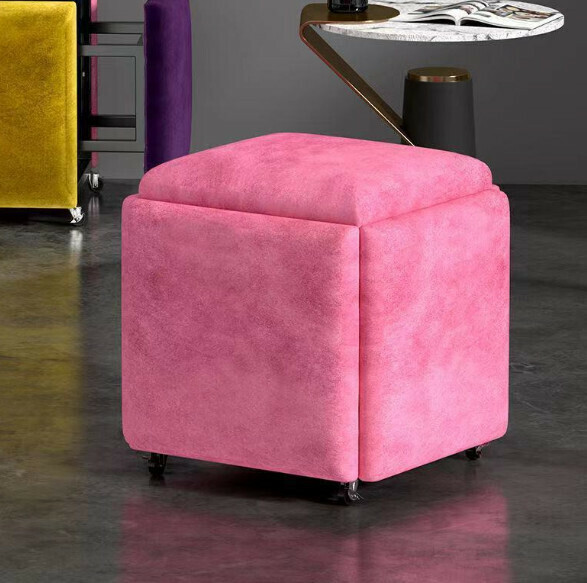New multifunctional five-in-one combination storage stool sofa stool [(technical velvet sponge model) pink] (size: 45*45*45cm)