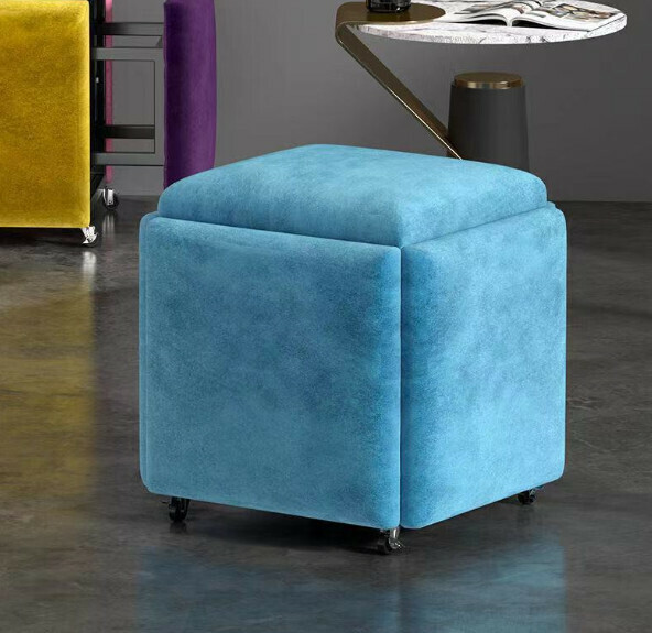 New multifunctional five-in-one combination storage stool sofa stool [(technical velvet sponge model) sky blue] (size: 35*35*35cm)
