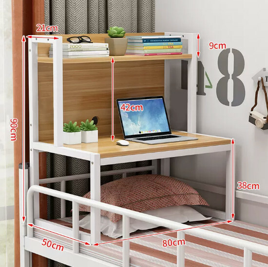 Popular space furniture bedside table computer table bed table study table [white shelf + light walnut board] 80x50x90cm