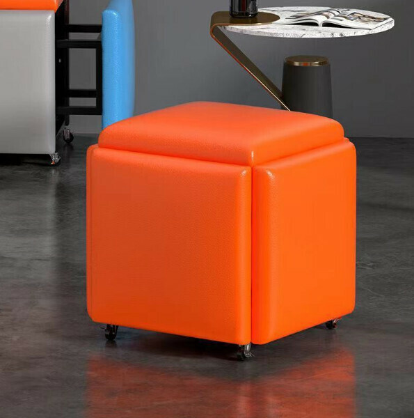 New multifunctional five-in-one combination storage stool sofa stool [(leather sponge model) orange] (size: 45*45*45cm)