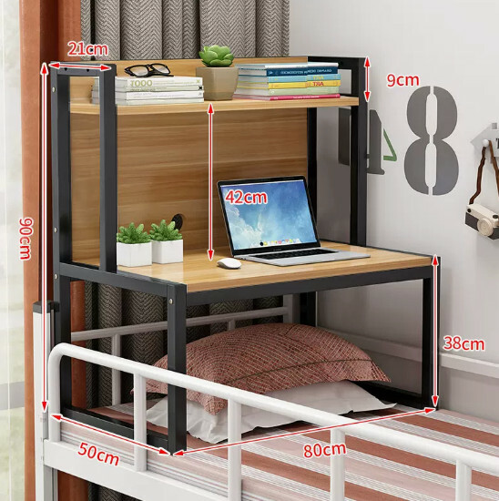 Popular space furniture bedside table computer table bed table study table [black frame + light walnut board] 80x50x90cm