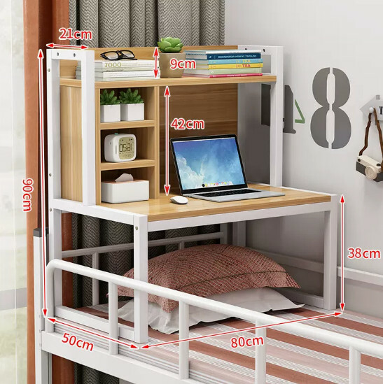 Popular space furniture bedside table computer table bed table study table [bookshelf + white shelf + light walnut board] 80x50x90cm