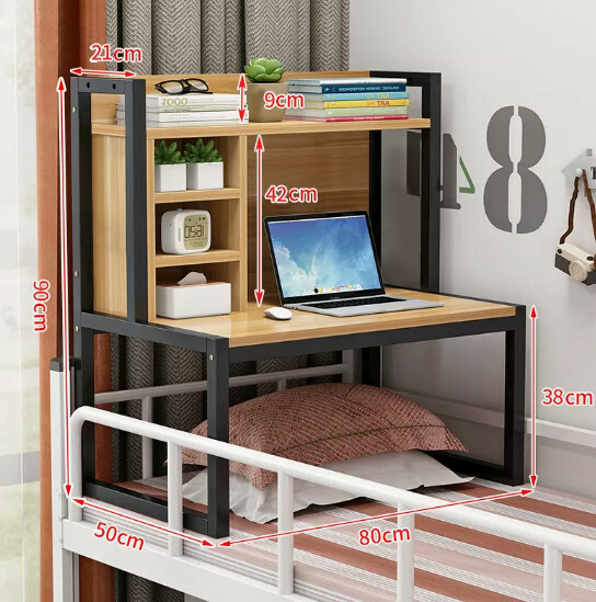 Popular space furniture bedside table computer table bed table study table [bookshelf + black shelf + light walnut board] 80x50x90cm