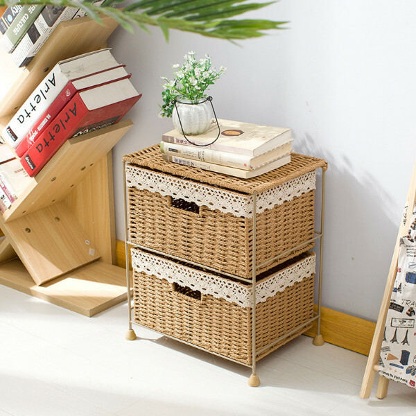 Popular Korean and Japanese furniture, bedside tables, sofa cabinets, bathroom cabinets, toy storage cabinets [2-layer khaki color] 34x23x40cm