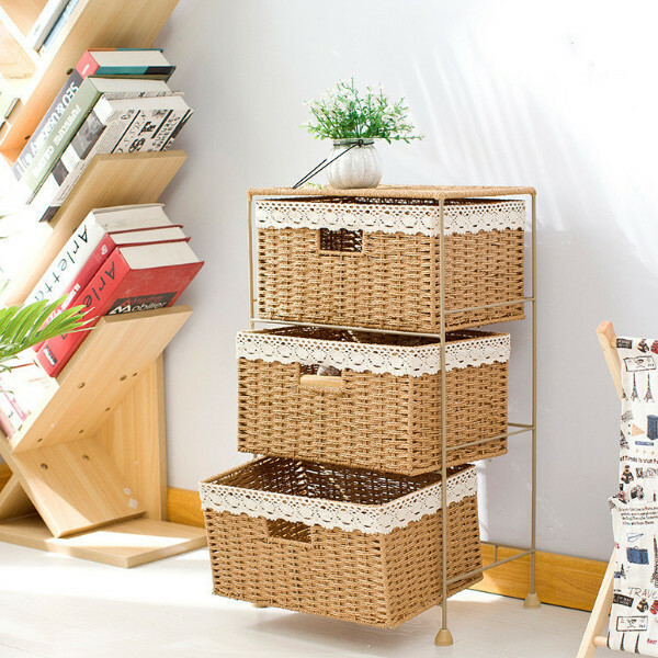 Popular Korean and Japanese furniture, bedside tables, sofa cabinets, bathroom cabinets, toy storage cabinets [3-layer khaki color] 34x23x60cm