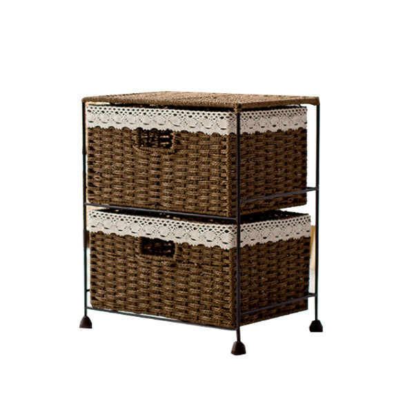 Popular Korean and Japanese furniture bedside tables, sofa cabinets, bathroom cabinets, toy storage cabinets [2-layer brown] 34x23x40cm