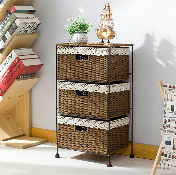 Popular Korean and Japanese furniture, bedside tables, sofa cabinets, bathroom cabinets, toy storage cabinets [3-layer brown] 34x23x60cm