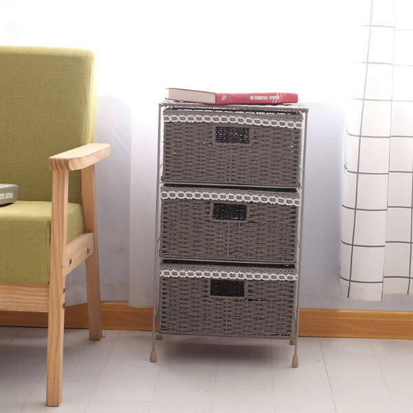 Popular Korean and Japanese furniture, bedside table, sofa side cabinet, bathroom cabinet, toy storage cabinet [3 layers medium gray] 34x23x60cm