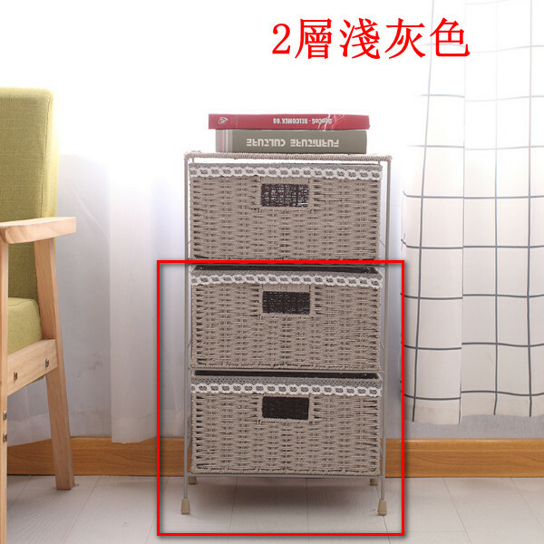 Popular Korean and Japanese furniture, bedside table, sofa side cabinet, bathroom cabinet, toy storage cabinet [2 layers light gray] 34x23x40cm