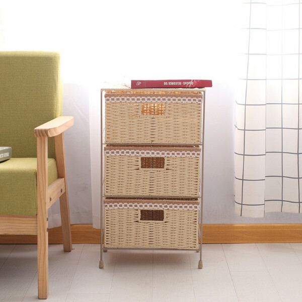 Popular Korean and Japanese furniture, bedside tables, sofa cabinets, bathroom cabinets, toy storage cabinets [3-layer beige] 34x23x60cm