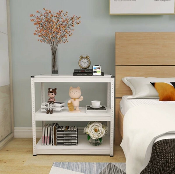 Popular iron color combination cabinet, bedside table, sofa side frame, kitchen shelf [80x40x80cm] 3 layers white