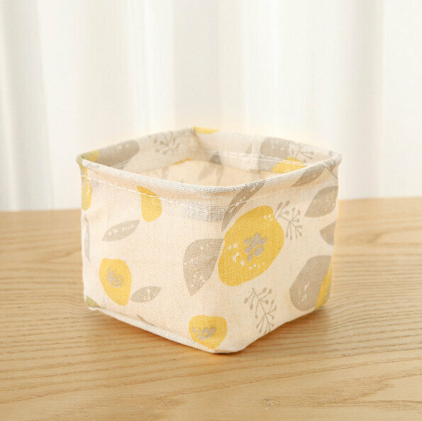 Cotton and linen desktop storage box, sundries sorting box (small yellow flower mini)