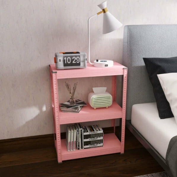 Popular iron color combination cabinet, bedside table, sofa side frame, kitchen shelf [60x30x80cm] 3 layers pink