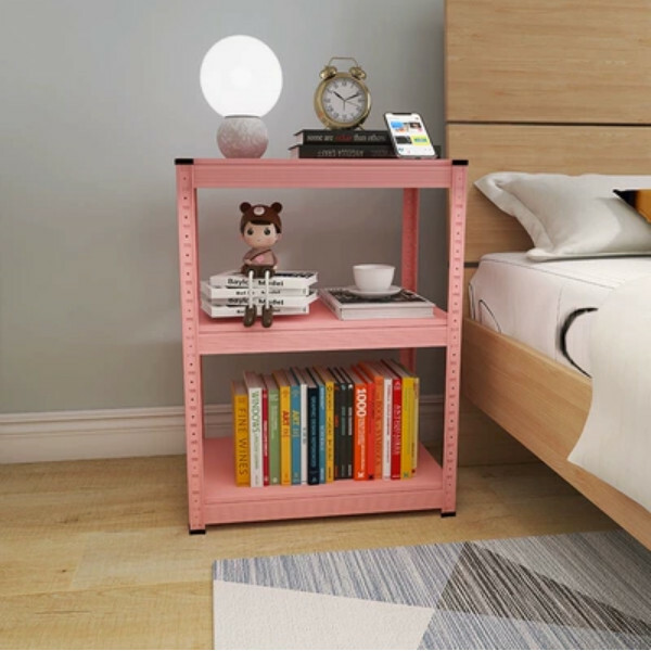 Popular iron color combination cabinet, bedside table, sofa side frame, kitchen shelf [60x40x80cm] 3 layers pink