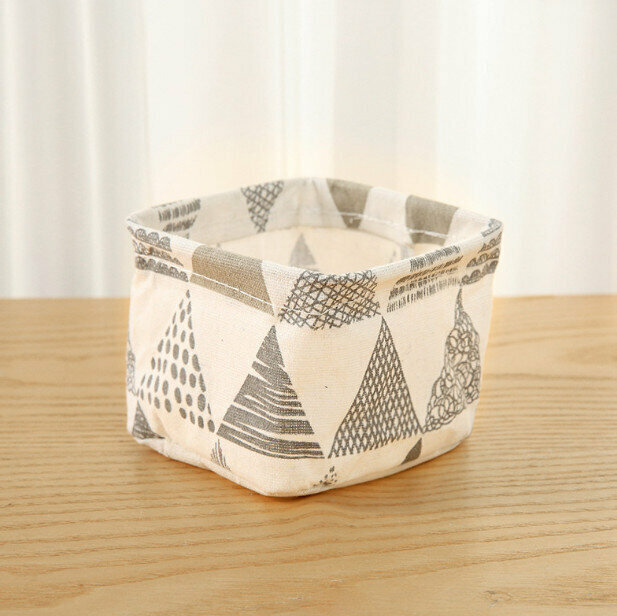 Cotton and linen desktop storage box sundries organization box (gray and white triangle mini)