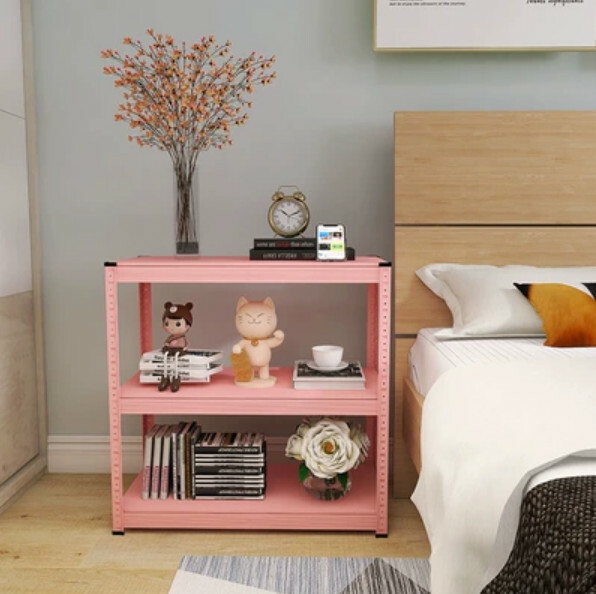 Popular iron color combination cabinet, bedside table, sofa side frame, kitchen shelf [80x40x80cm] 3 layers pink