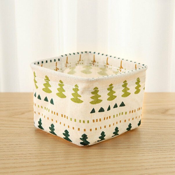 Cotton and linen desktop storage box and sundries organization box (small green tree mini)