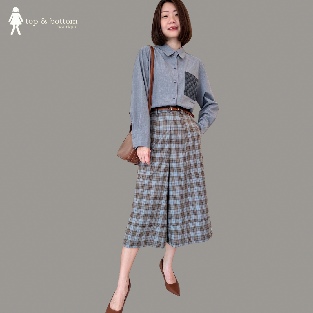 CHECKED WIDE LEG PANT