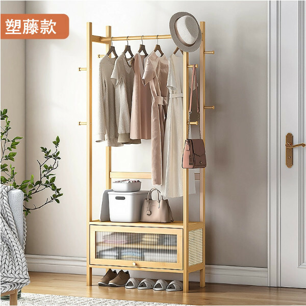 New bamboo solid wood furniture, coat rack, shoe rack, wardrobe [70x30x170cm] plastic rattan style