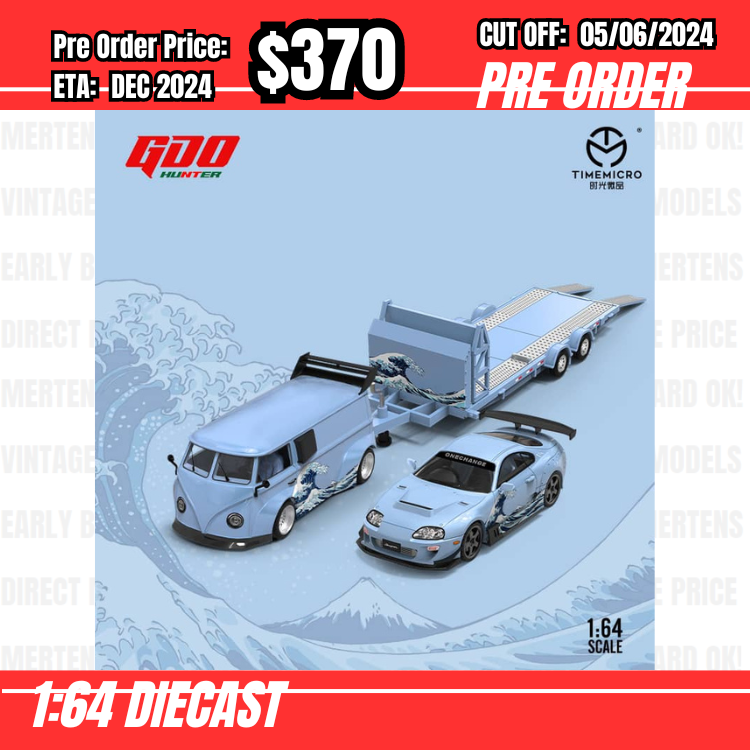 PO-$370 * Time Micro * 1:64 Toyota Supra A80 Kanagawa + VW T1 Kanagawa + Trailer [OD31/05]