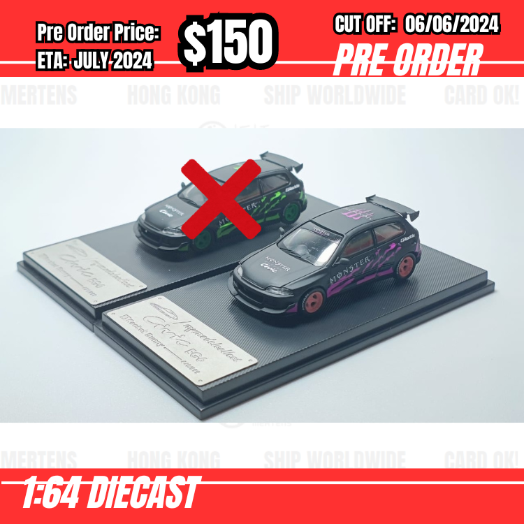 PO-$150 * Model Collect * 1:64 Honda Civic EG Pandem Monster Pink [OD31/05]