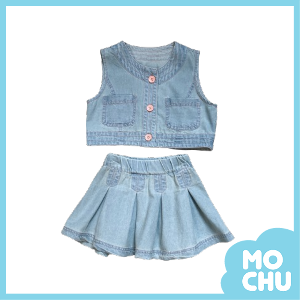 雙口袋背心百摺裙套裝