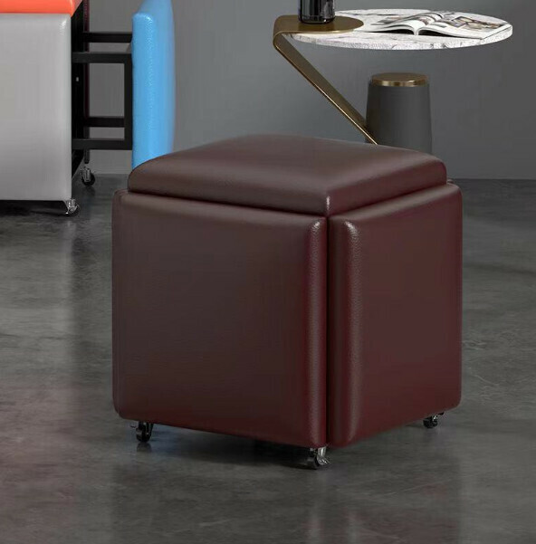 New multifunctional five-in-one combination storage stool sofa stool [(leather sponge model) coffee color] (size: 45*45*45cm)
