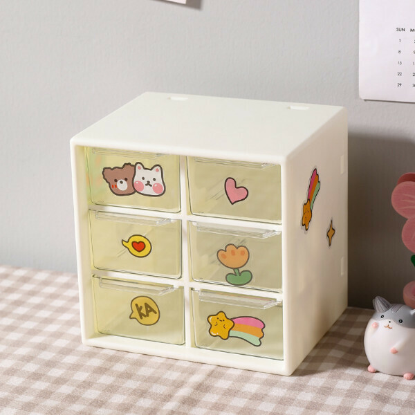 Tabletop drawer storage box (six-square grid white (no sticker)