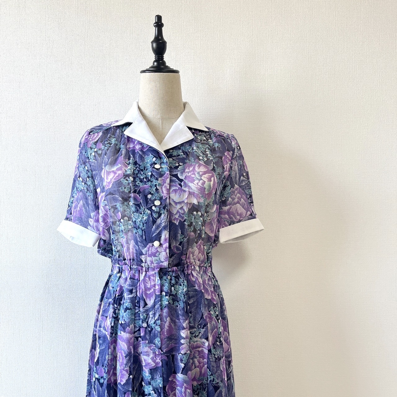 Belle Mode紫藍色大花古著連身裙