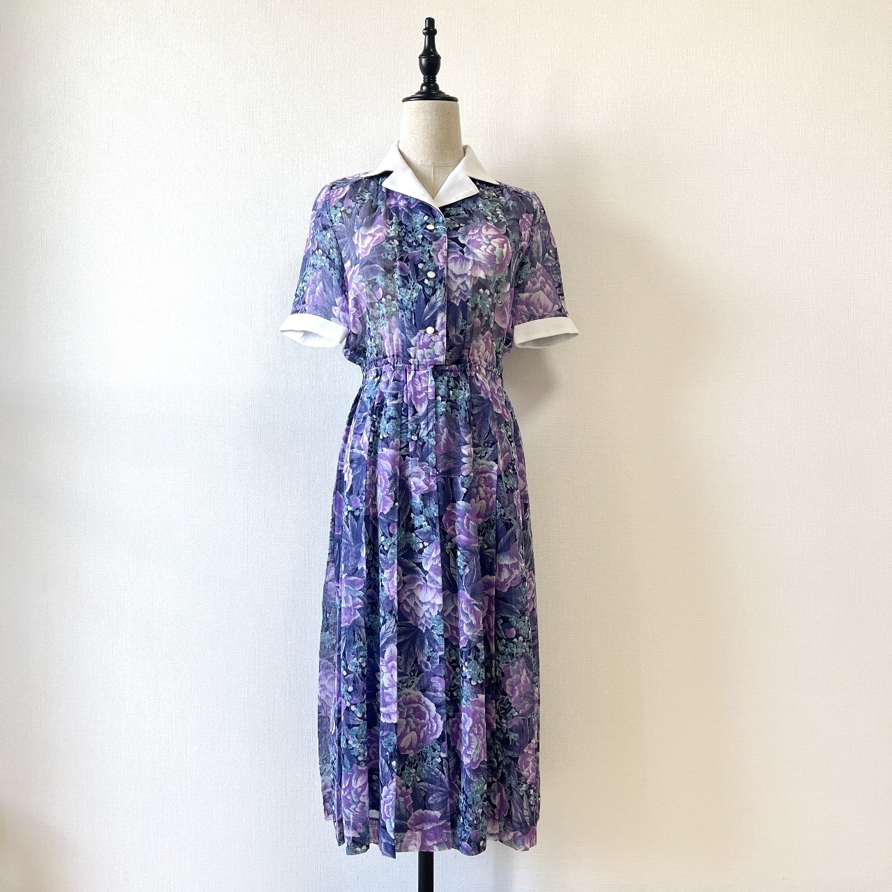 Belle Mode紫藍色大花古著連身裙