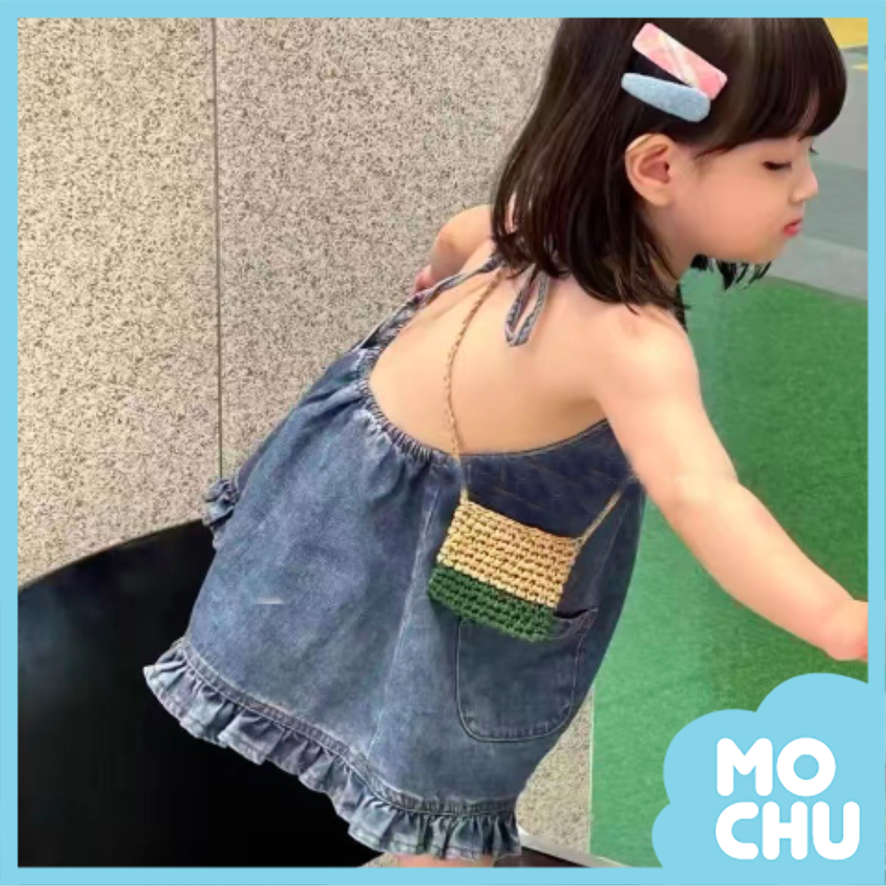 露背綁脖荷葉邊牛仔裙