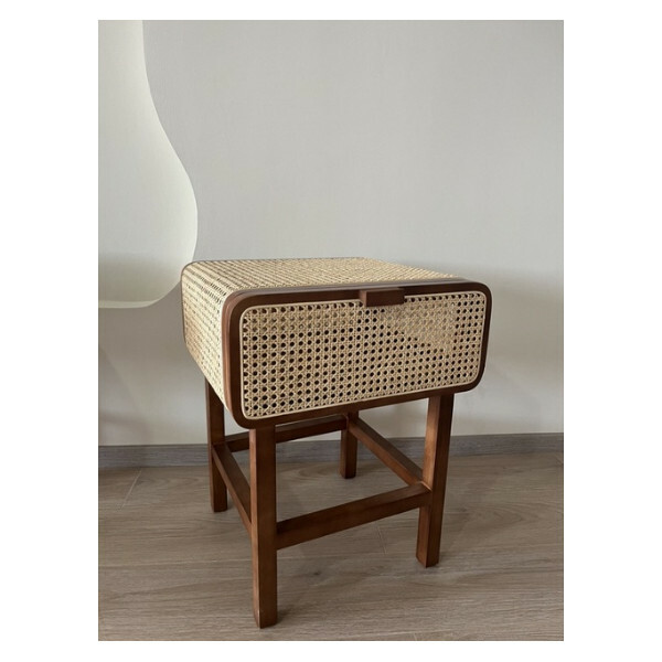 Hotly recommended Korean new woven solid wood bedside table retro ash wood cabinet (walnut color)