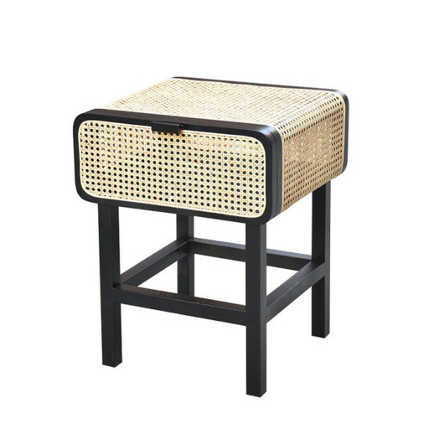 Hotly recommended Korean new woven solid wood bedside table retro ash wood cabinet (black)