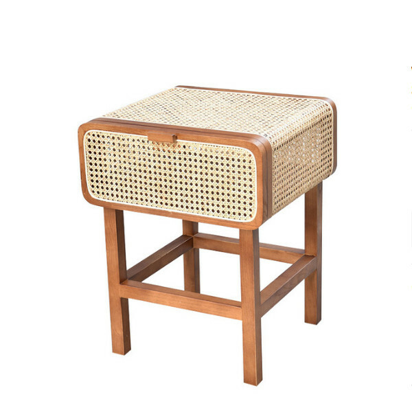 Hotly recommended Korean new woven solid wood bedside table retro ash wood cabinet (brown)
