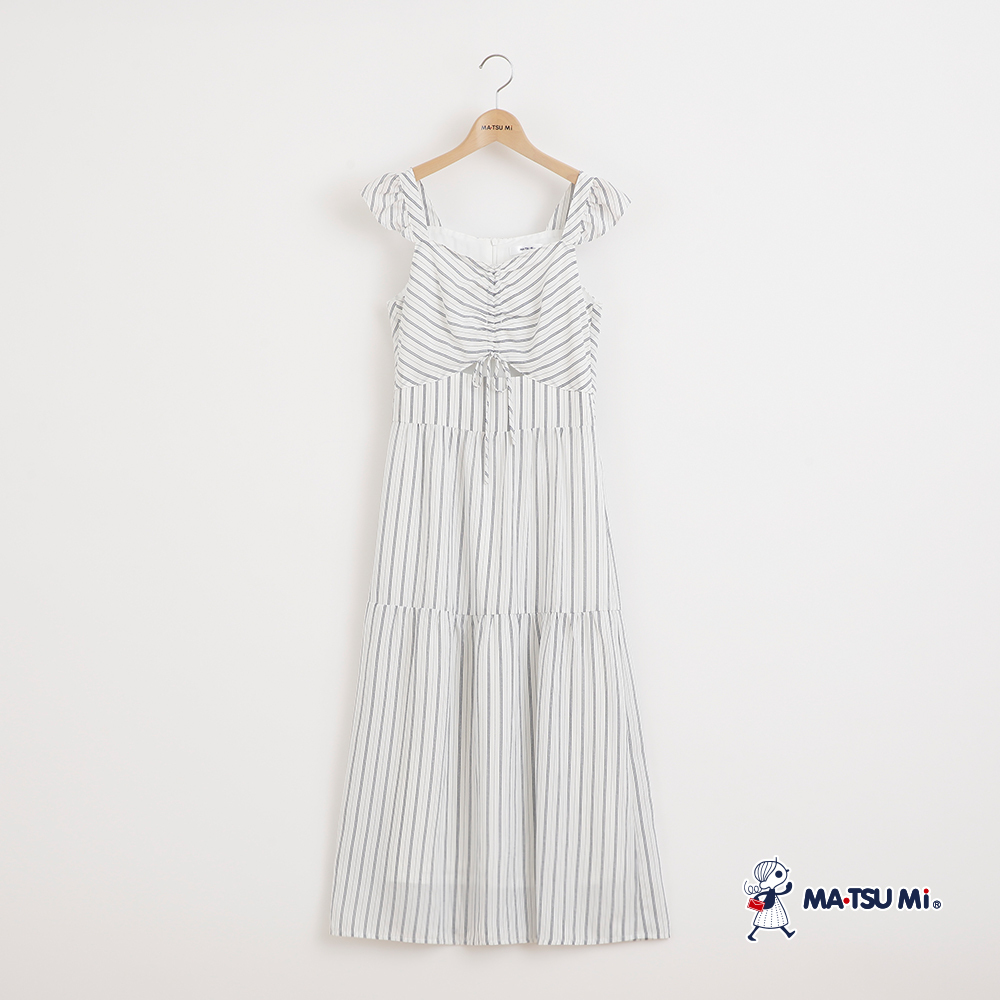 MA‧TSU Mi 條紋吊帶縷空抽繩長洋裝(深藍.白)