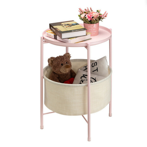 Hotly recommended Nordic iron round table coffee table bedside table storage cabinet (pink) 42x52cm