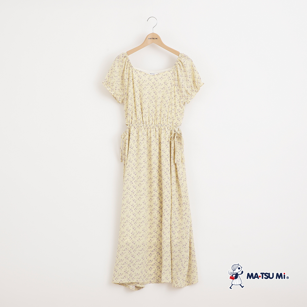 MA‧TSU Mi 甜美碎花縷空蝴蝶結綁帶長洋裝(粉黃.白)