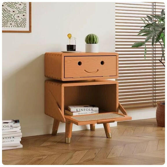 Hot recommended wooden bedside table sofa coffee table rattan storage cabinet (cherry wood)