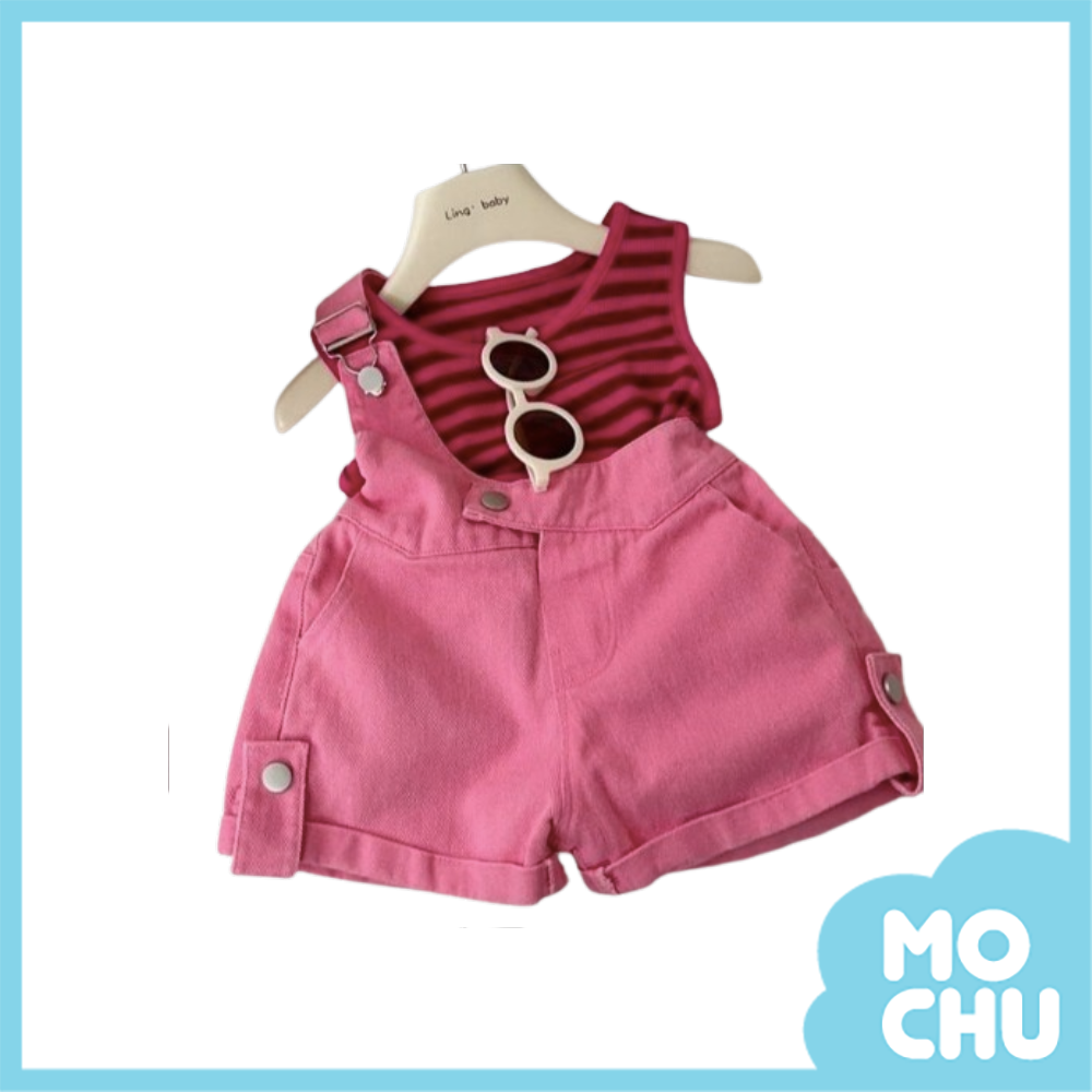 條紋背心單肩背帶短褲套裝