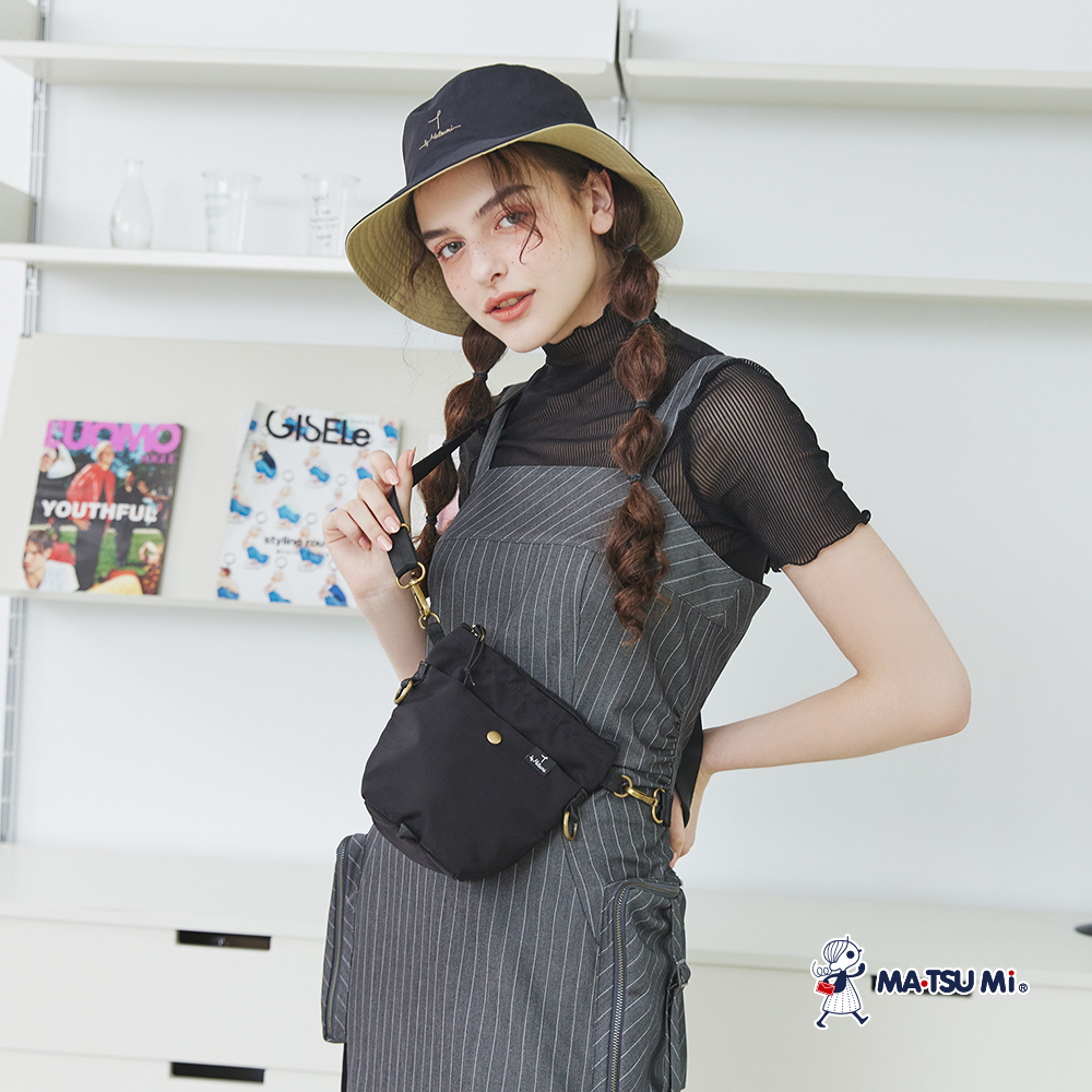 MA‧TSU Mi 工裝風口袋抽繩吊帶條紋洋裝(黑.灰)